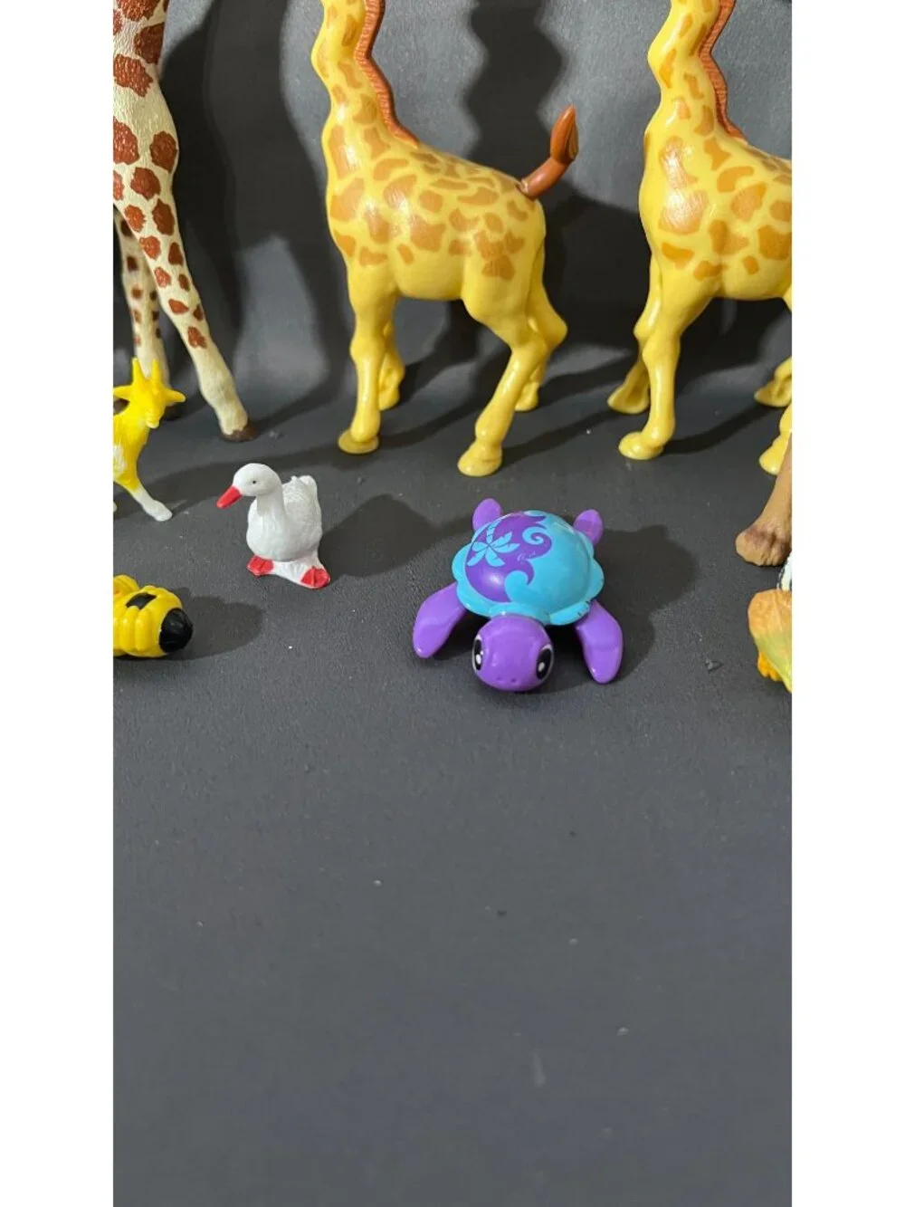 Assorted Animal Figurines Lot Includes Giraffes Lion Shark Goat Bee & More